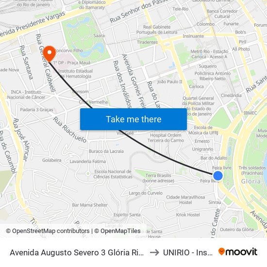 Av. Augusto Severo 2516 - Glória Rio De Janeiro - Rj 20021-040 Brasil to UNIRIO - Instituto Biomédico map