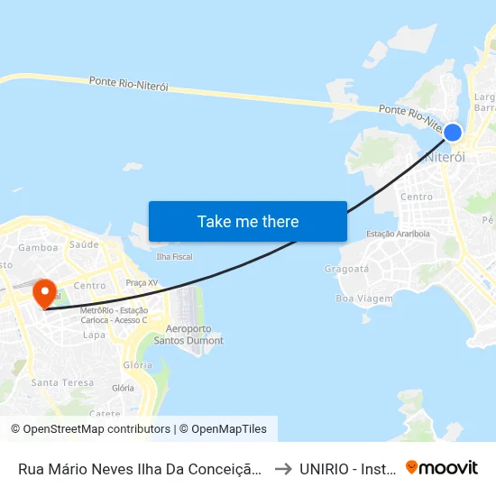 Rua Mário Neves Ilha Da Conceição Niterói - Rio De Janeiro 24050 Brasil to UNIRIO - Instituto Biomédico map