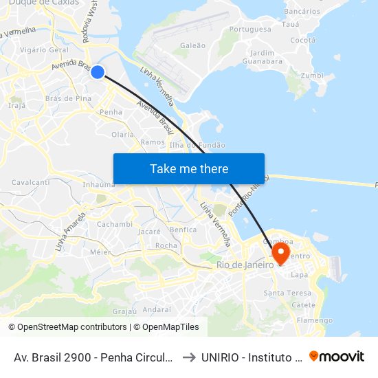 Av. Brasil 2900 - Penha Circular Rio De Janeiro to UNIRIO - Instituto Biomédico map