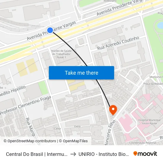 Central Do Brasil | Intermunicipais to UNIRIO - Instituto Biomédico map