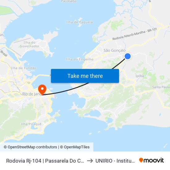 Rodovia Rj-104 | Passarela Do Coelho - Sentido Manilha to UNIRIO - Instituto Biomédico map