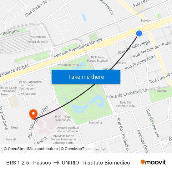 BRS 1 2 5 - Passos to UNIRIO - Instituto Biomédico map