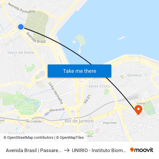 Avenida Brasil | Passarela 03 to UNIRIO - Instituto Biomédico map