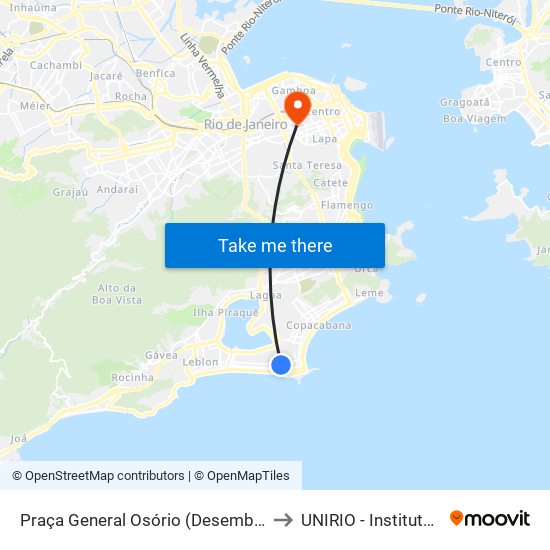 Praça General Osório (Desembarque Costa Verde) to UNIRIO - Instituto Biomédico map