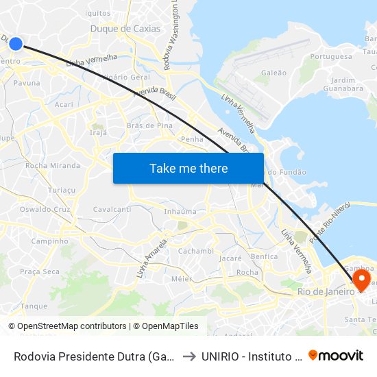 Rodovia Presidente Dutra (Garagem Da Flores) to UNIRIO - Instituto Biomédico map