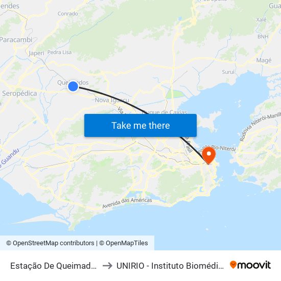 Estação De Queimados to UNIRIO - Instituto Biomédico map