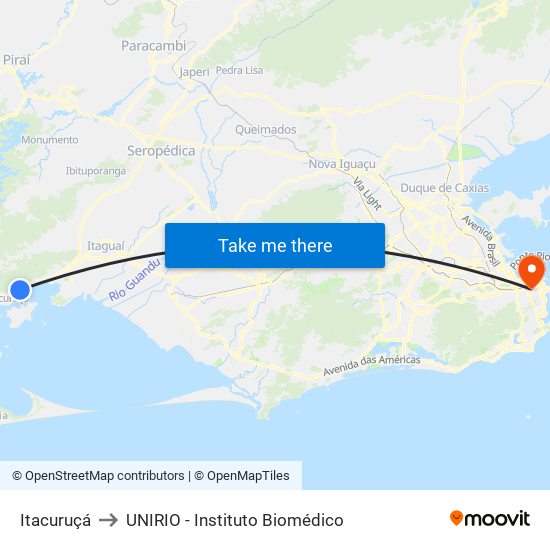 Itacuruçá to UNIRIO - Instituto Biomédico map