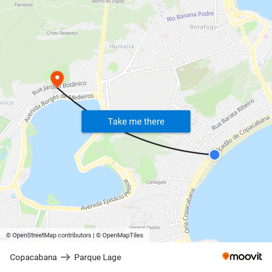 Copacabana to Parque Lage map