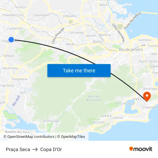 Praça Seca to Copa D'Or map