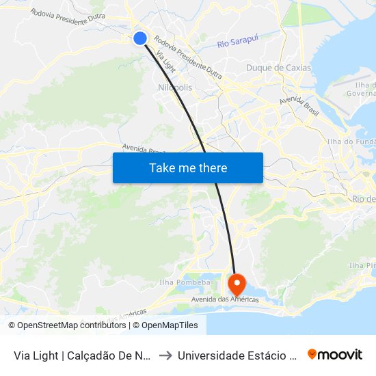Via Light | Calçadão De Nova Iguaçu (Sentido Pavuna) to Universidade Estácio De Sá - Barra I Tom Jobim map