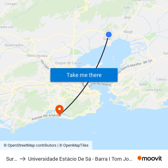 Suruí to Universidade Estácio De Sá - Barra I Tom Jobim map