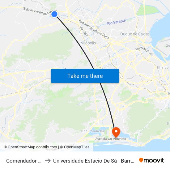 Comendador Soares to Universidade Estácio De Sá - Barra I Tom Jobim map