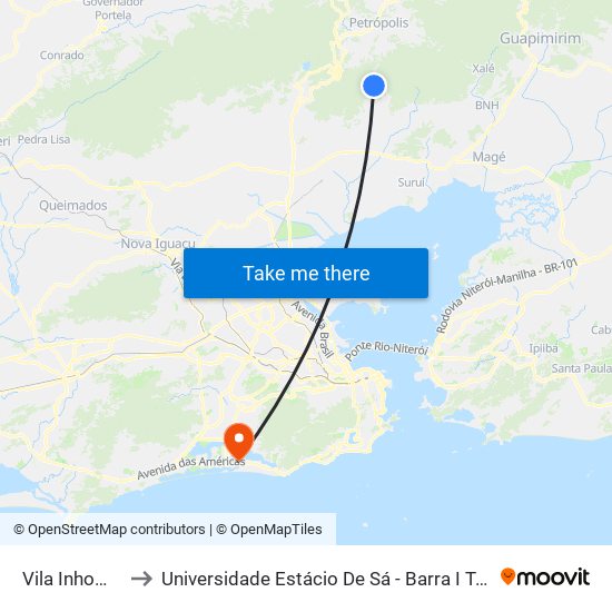 Vila Inhomirim to Universidade Estácio De Sá - Barra I Tom Jobim map