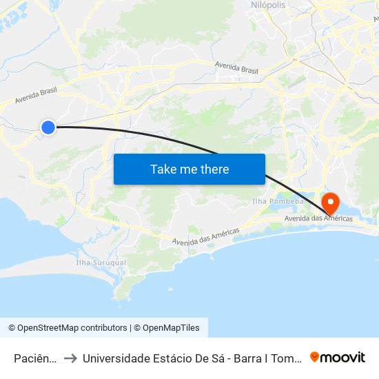 Paciência to Universidade Estácio De Sá - Barra I Tom Jobim map