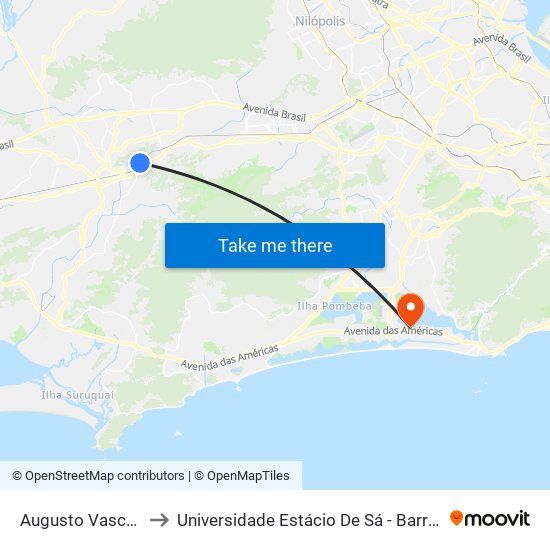 Augusto Vasconcelos to Universidade Estácio De Sá - Barra I Tom Jobim map