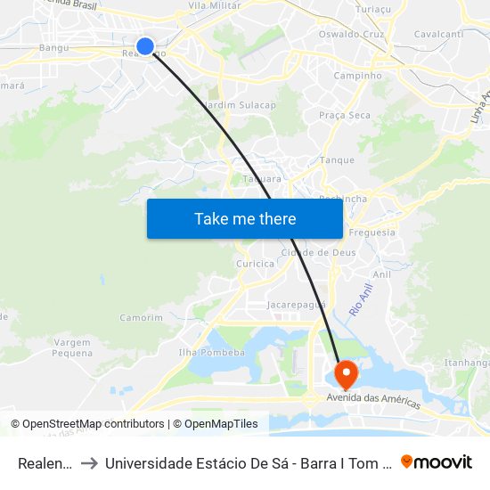 Realengo to Universidade Estácio De Sá - Barra I Tom Jobim map