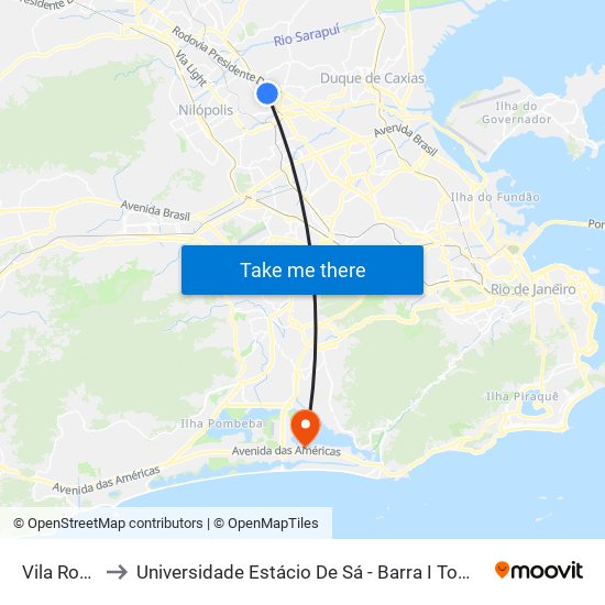 Vila Rosali to Universidade Estácio De Sá - Barra I Tom Jobim map