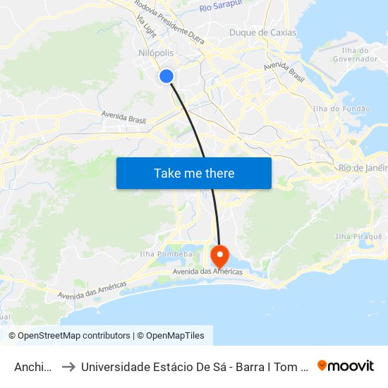 Anchieta to Universidade Estácio De Sá - Barra I Tom Jobim map