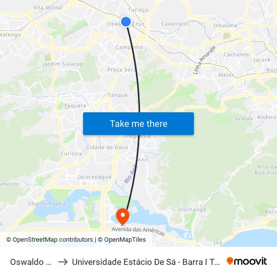 Oswaldo Cruz to Universidade Estácio De Sá - Barra I Tom Jobim map