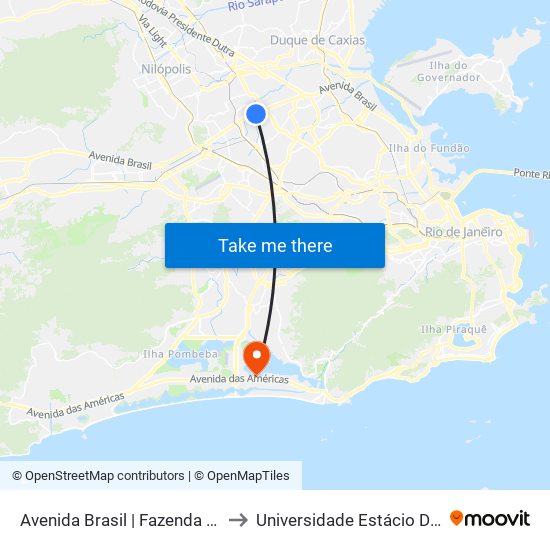 Avenida Brasil | Fazenda Botafogo (Sentido Centro) to Universidade Estácio De Sá - Barra I Tom Jobim map