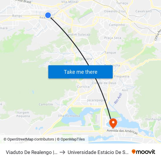 Viaduto De Realengo | Estação Supervia to Universidade Estácio De Sá - Barra I Tom Jobim map