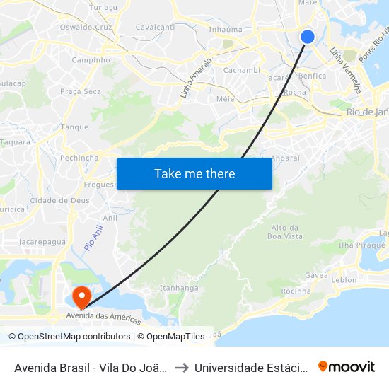 Avenida Brasil - Vila Do João (Pista Interna / Garagem Da Real) to Universidade Estácio De Sá - Barra I Tom Jobim map