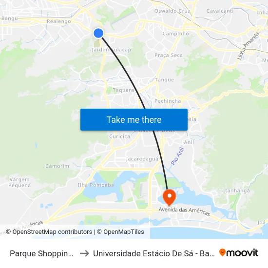 Parque Shopping Sulacap to Universidade Estácio De Sá - Barra I Tom Jobim map