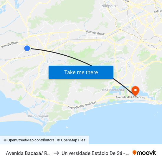 Avenida Bacaxá/ Rua Tamarana to Universidade Estácio De Sá - Barra I Tom Jobim map