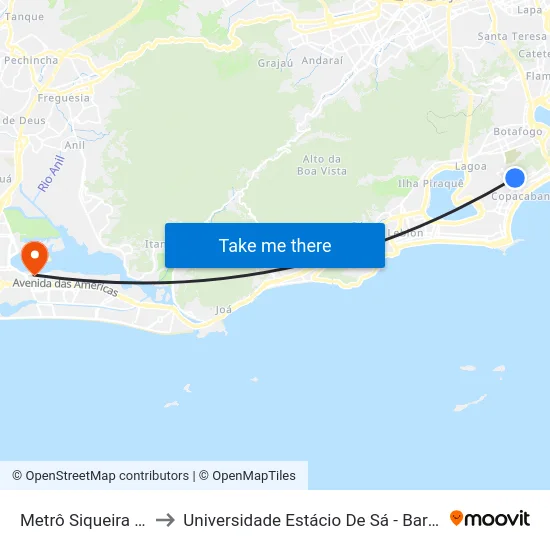 Metrô Siqueira Campos to Universidade Estácio De Sá - Barra I Tom Jobim map