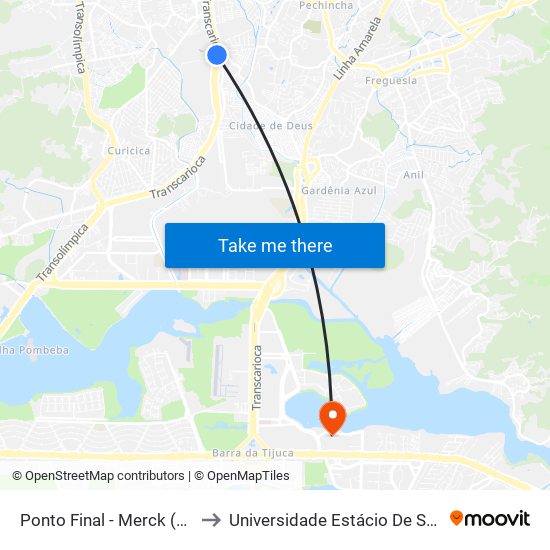 Ponto Final - Merck (Linhas 636 E 801) to Universidade Estácio De Sá - Barra I Tom Jobim map