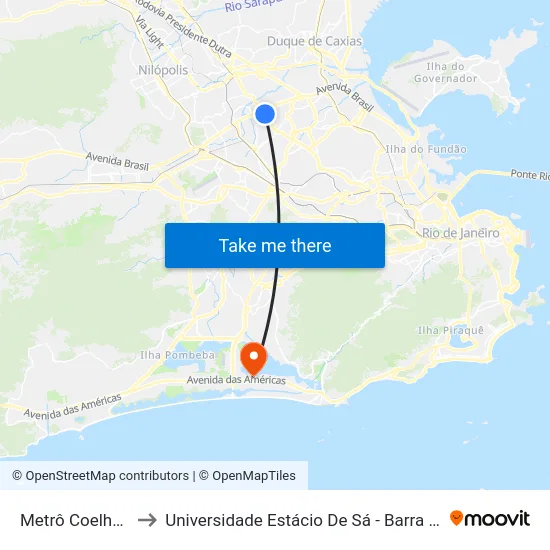 Metrô Coelho Neto to Universidade Estácio De Sá - Barra I Tom Jobim map