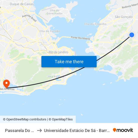 Passarela Do Arsenal to Universidade Estácio De Sá - Barra I Tom Jobim map