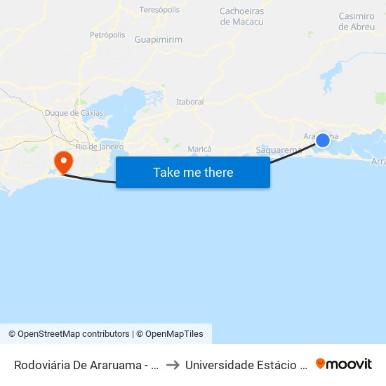 Rodoviária De Araruama - Lado Oeste (Montes Brancos) to Universidade Estácio De Sá - Barra I Tom Jobim map