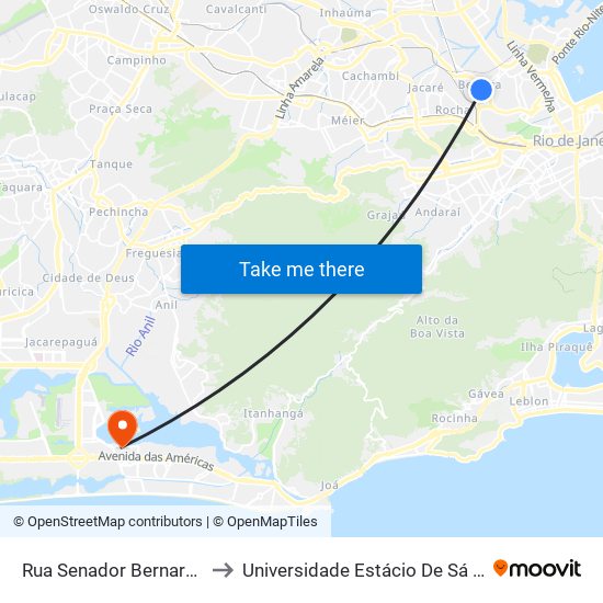 Rua Senador Bernardo Monteiro, 54 to Universidade Estácio De Sá - Barra I Tom Jobim map