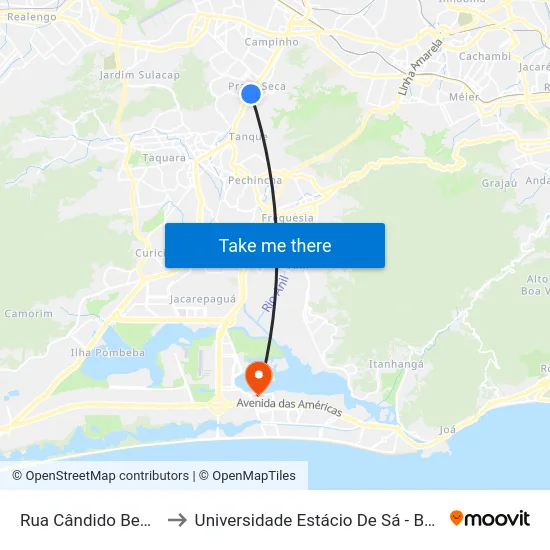 Rua Cândido Benício, 2411 to Universidade Estácio De Sá - Barra I Tom Jobim map
