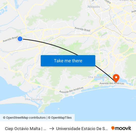 Ciep Octávio Malta | Clínica Da Família to Universidade Estácio De Sá - Barra I Tom Jobim map