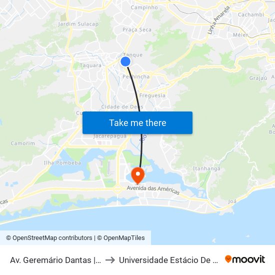Av. Geremário Dantas | Cartório Do Tanque to Universidade Estácio De Sá - Barra I Tom Jobim map