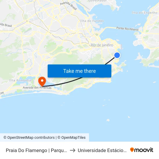 Praia Do Flamengo | Parque Do Flamengo (Sentido Centro) to Universidade Estácio De Sá - Barra I Tom Jobim map