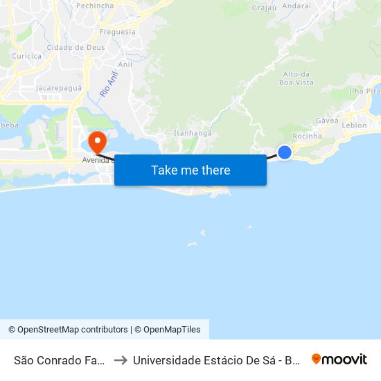 São Conrado Fashion Mall to Universidade Estácio De Sá - Barra I Tom Jobim map