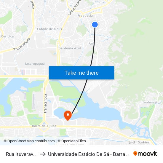 Rua Ituverava, 357 to Universidade Estácio De Sá - Barra I Tom Jobim map