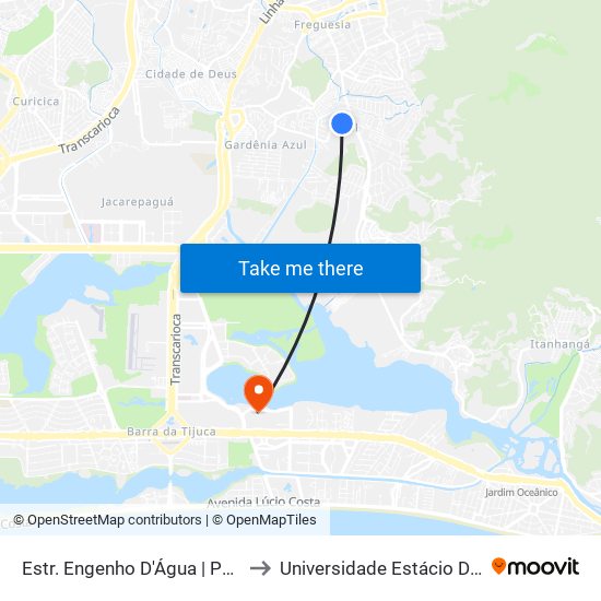 Estr. Engenho D'Água | Parkjacarepaguá (Acesso 2) to Universidade Estácio De Sá - Barra I Tom Jobim map