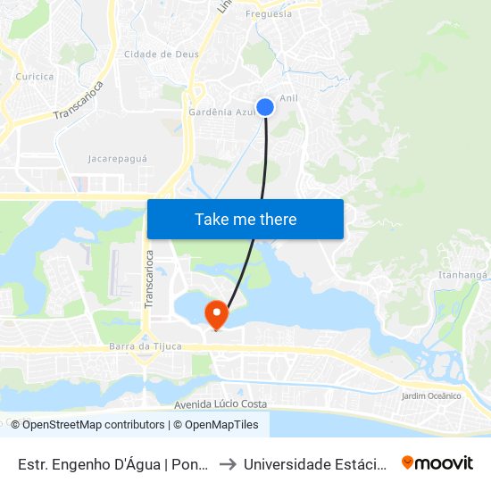 Estr. Engenho D'Água | Ponte Canal Do Anil | Dez Jacarepaguá to Universidade Estácio De Sá - Barra I Tom Jobim map