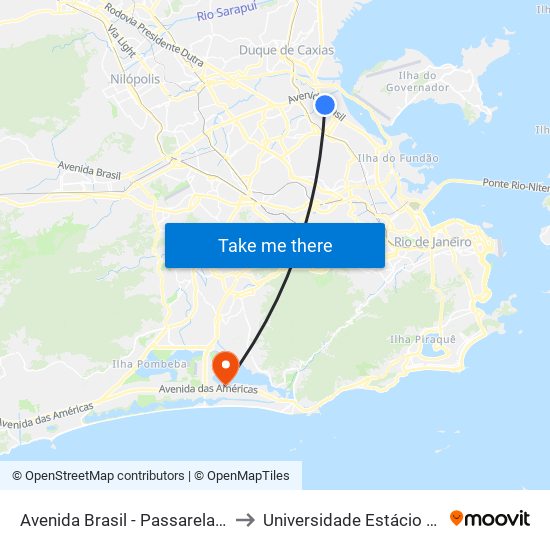 Avenida Brasil - Passarela 18 (Mercado São Sebastião) to Universidade Estácio De Sá - Barra I Tom Jobim map