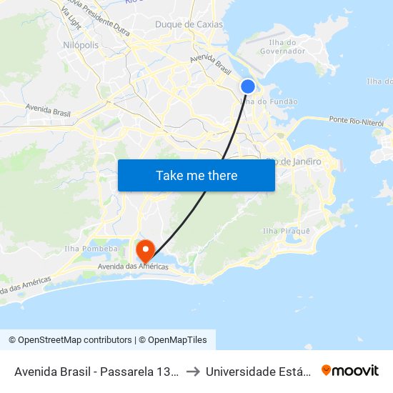 Avenida Brasil - Passarela 13 (Piscinão De Ramos - Sentido Zona Oeste) to Universidade Estácio De Sá - Barra I Tom Jobim map