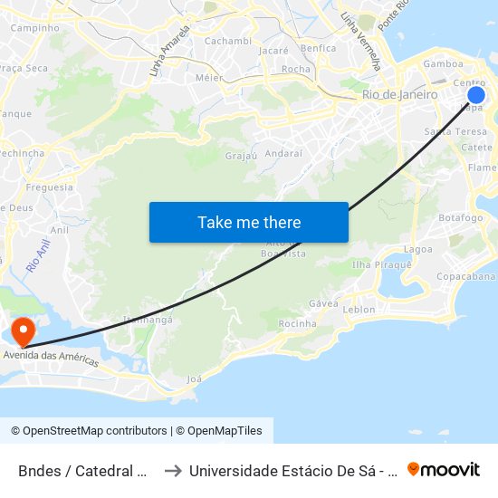 Bndes / Catedral Metropolitana to Universidade Estácio De Sá - Barra I Tom Jobim map