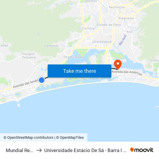 Mundial Recreio to Universidade Estácio De Sá - Barra I Tom Jobim map