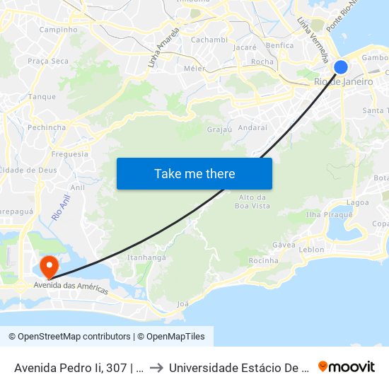 Avenida Pedro Ii, 307 | Rodoviária Novo Rio to Universidade Estácio De Sá - Barra I Tom Jobim map
