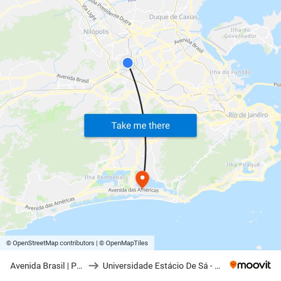 Avenida Brasil | Passarela 30 to Universidade Estácio De Sá - Barra I Tom Jobim map