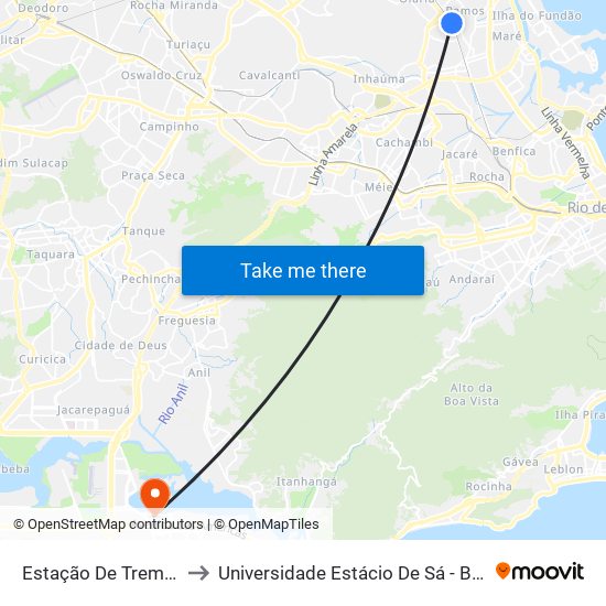 Estação De Trem De Ramos to Universidade Estácio De Sá - Barra I Tom Jobim map