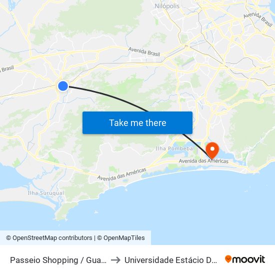 Passeio Shopping / Guanabara Campo Grande I to Universidade Estácio De Sá - Barra I Tom Jobim map